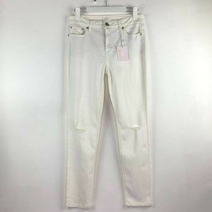 LC Lauren Conrad Off White Distressed Stretch Denim Skinny Ankle Jeans 12